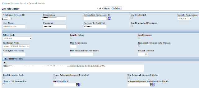 OTM External System definition screen