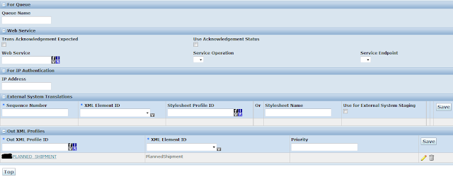 OTM External System showing URL and Out XML Profile fields