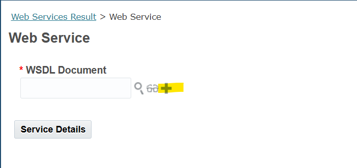 OTM Web Services screen — new Web Service form with WSDL Document field
